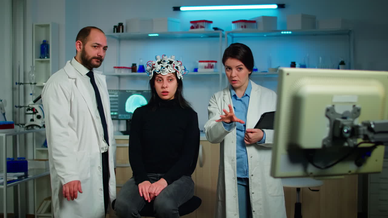 un equipo de investigadores médicos está probando el sistema nervioso de una paciente.