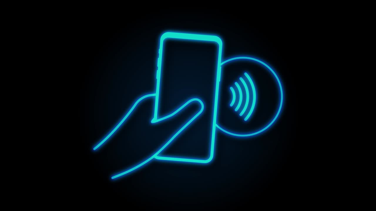 Logo del segno di pagamento wireless contactless. Tecnologia NFC. Motion graphics