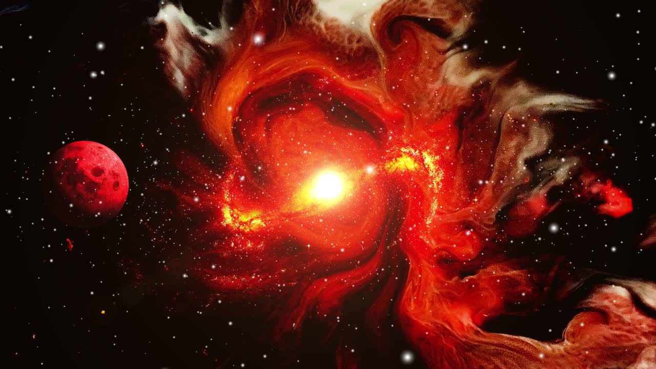 nubes nebulosas y planetas rojos en el gran universo