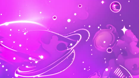 abstract space-themed animation with swirling lines and glowing particles on purple background