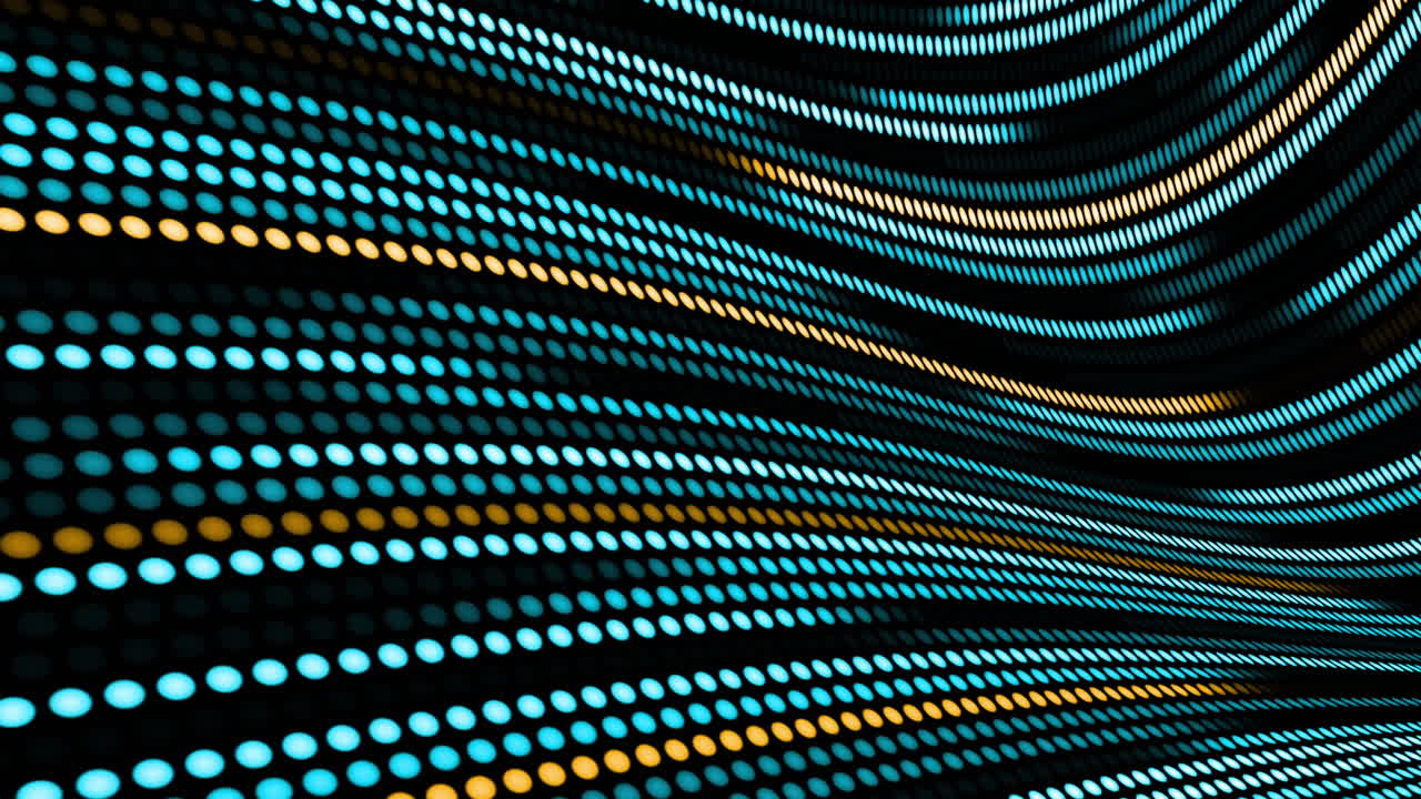 Animation of blue and yellow dotted light trails moving in hypnotic motion on seamless loop