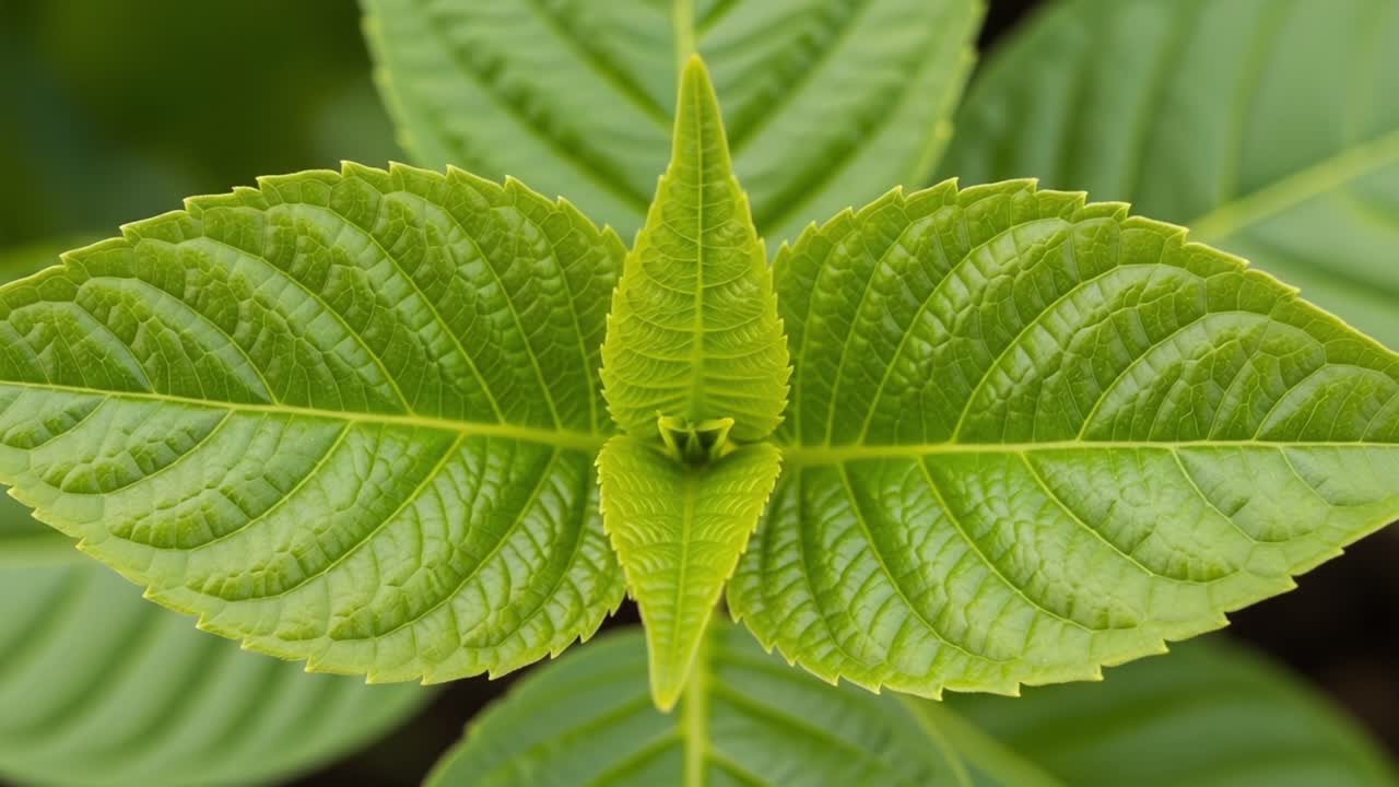 A Close-Up Look at Vibrant Green Leaves Displaying Intricate Patterns and Lush Textures, Highlighting the Beauty of Nature’s Botanical Designs and Growth Process