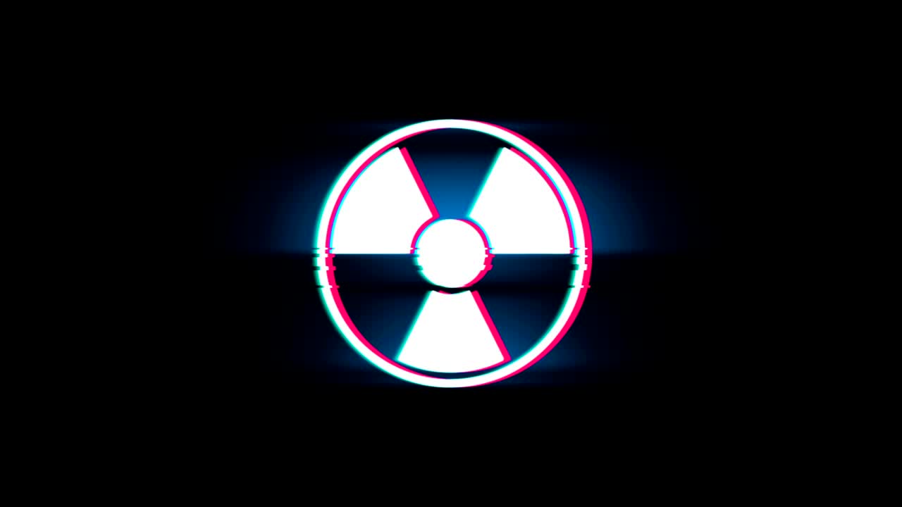 방사능 핵 경고 기호는 글리치 레트로 빈티지 애니메이션입니다.
