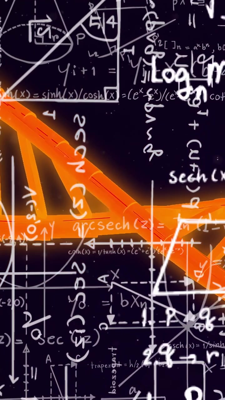 Vertical video: Entering left forming orange helix, rotating, revealing rungs, showing math