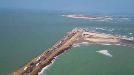 stunning aerial drone shot capturing the serene beauty of dhanushkodi and the legendary last road of india.