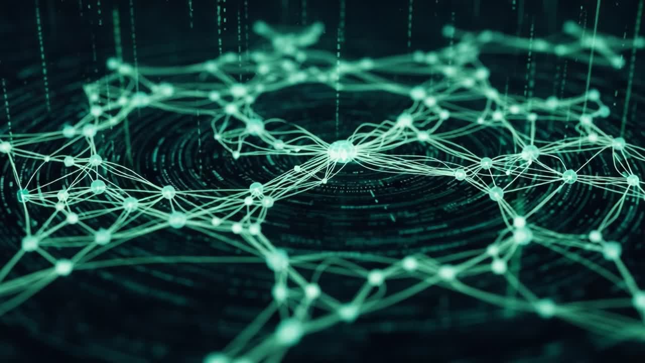 Abstract Visualization of a Network Structure Representing Data Flow and Connectivity in a Digital Environment, Highlighting Interconnected Nodes and Vectors