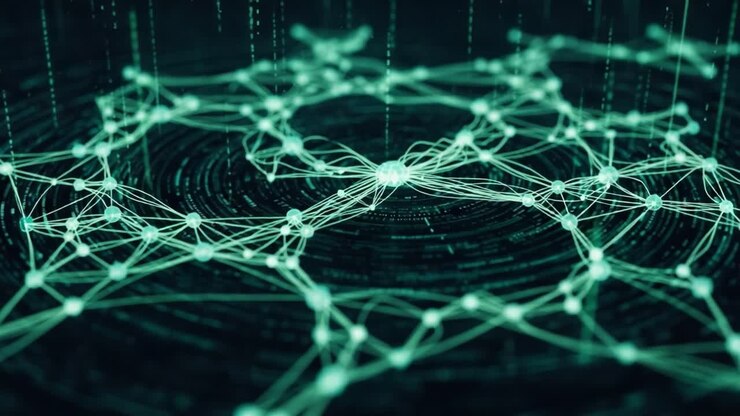 Abstract Visualization of a Network Structure Representing Data Flow and Connectivity in a Digital Environment, Highlighting Interconnected Nodes and Vectors