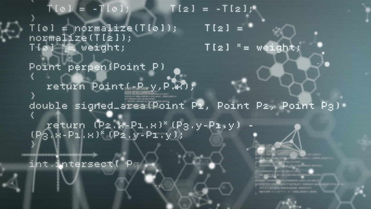 어두운 배경에서 과학적 데이터 처리의 애니메이션