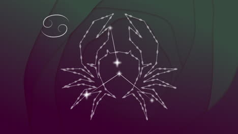 animación del signo de la estrella del cáncer con estrellas brillantes