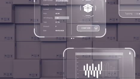 Animation-of-data-on-screens-over-cardboard-boxes