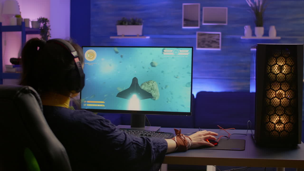 Esport video game r wearing headset and playing online video game