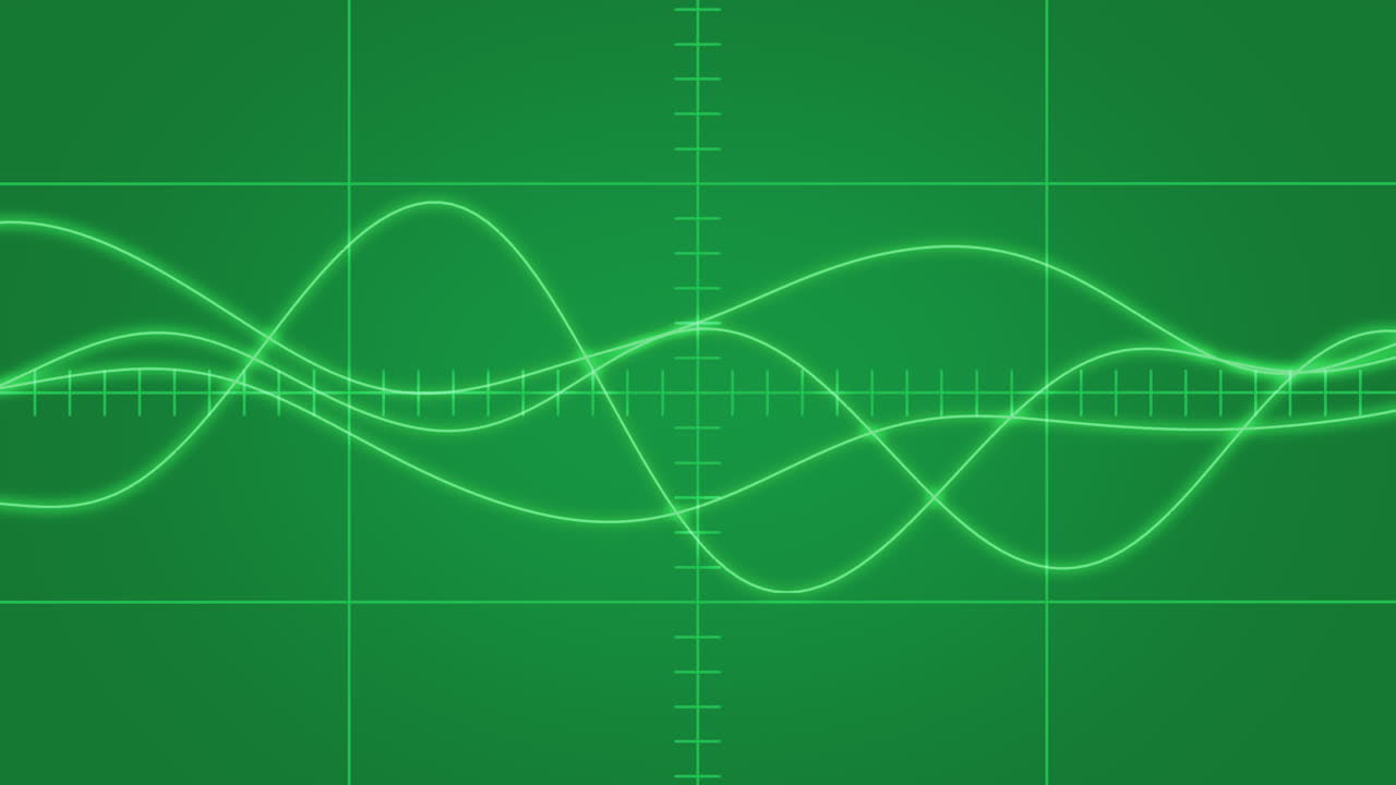 오실로스코프 화면 시각화와 움직이는 sinus 신호 애니메이션