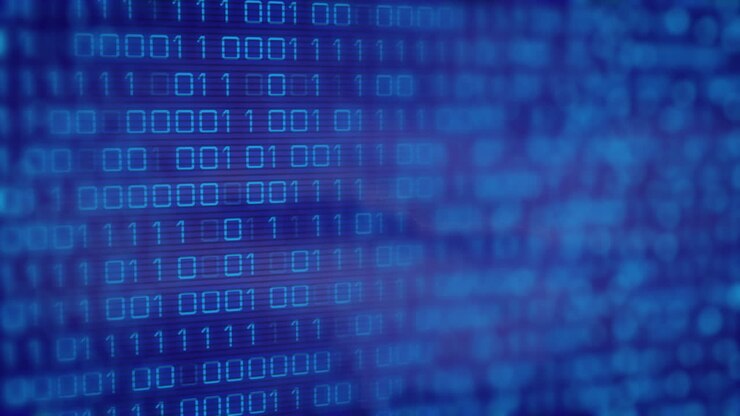 Animation of binary coding over blue background