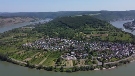 Vista-Aérea,-El-Gran-Bucle-Del-Rin-De-Boppard,-Alemania