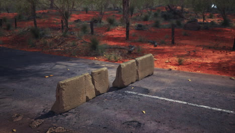 desolate road through a desert landscape