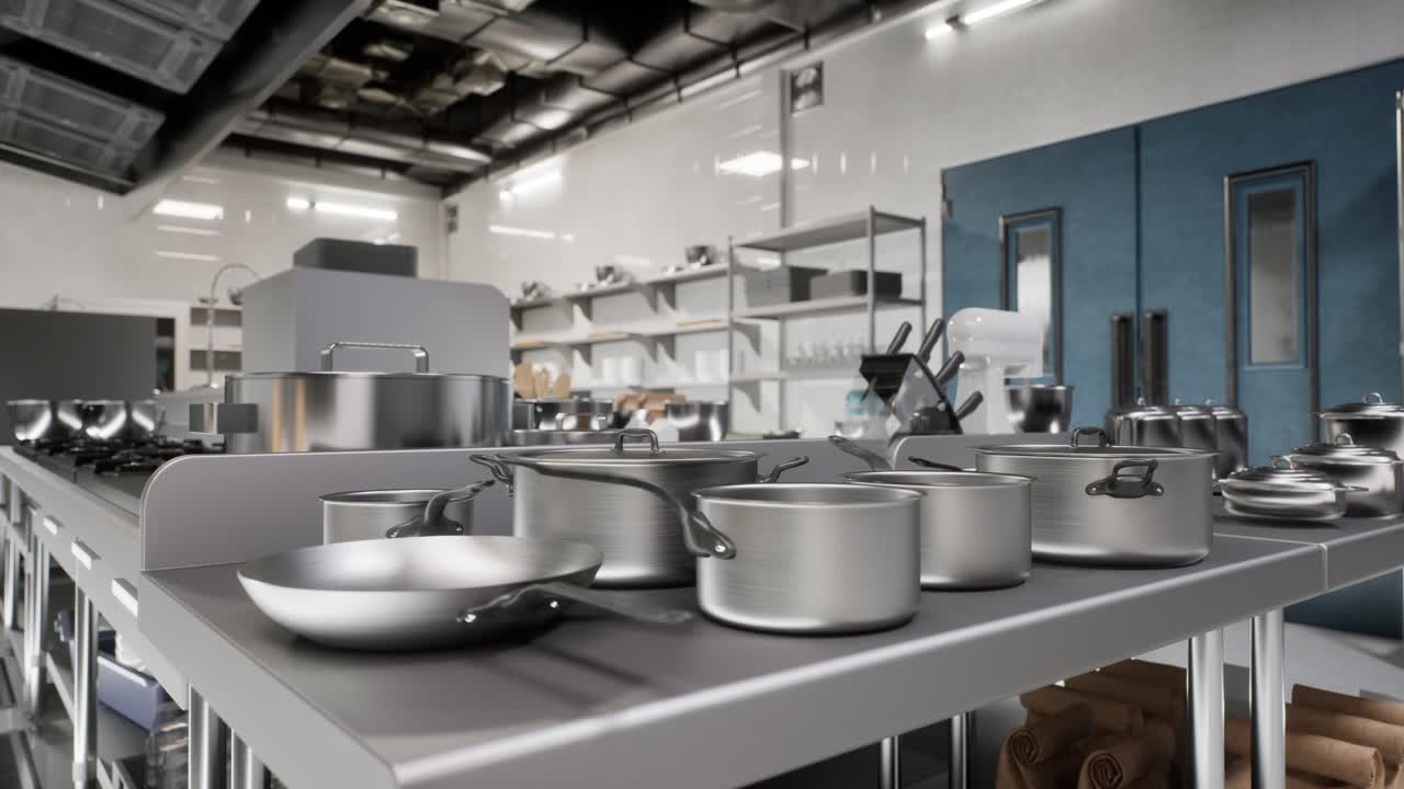 cocina profesional, mostrador de acero inoxidable