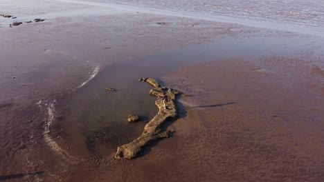 Woman-walking-on-rocks-in-middle-of-river,-Vicente-Lopez-in-Buenos-Aires