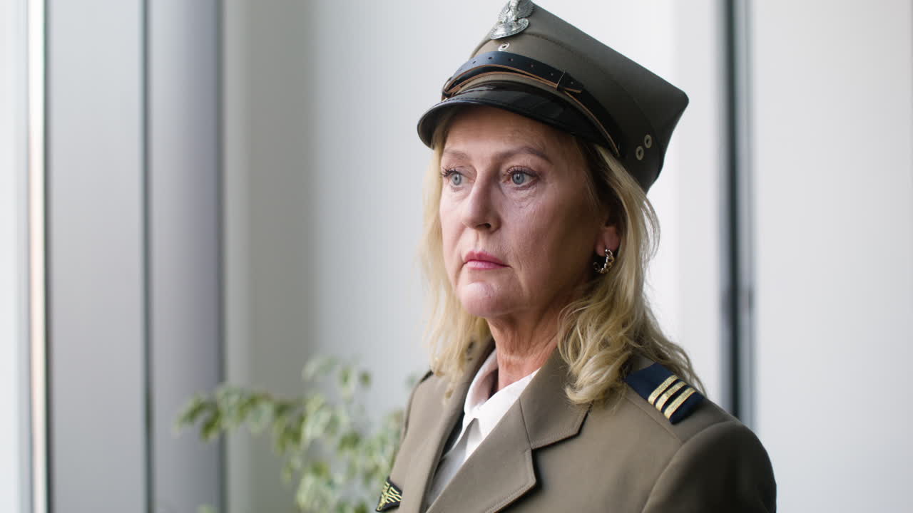 женщина смотрит в окно.