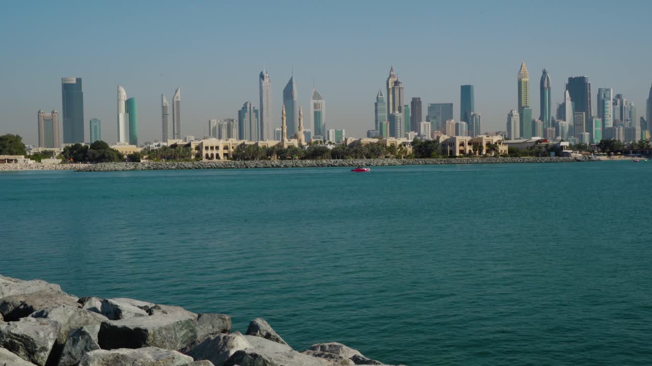 View Of Dubai Skyline From Rocky Nikki Beach Resort In Summer