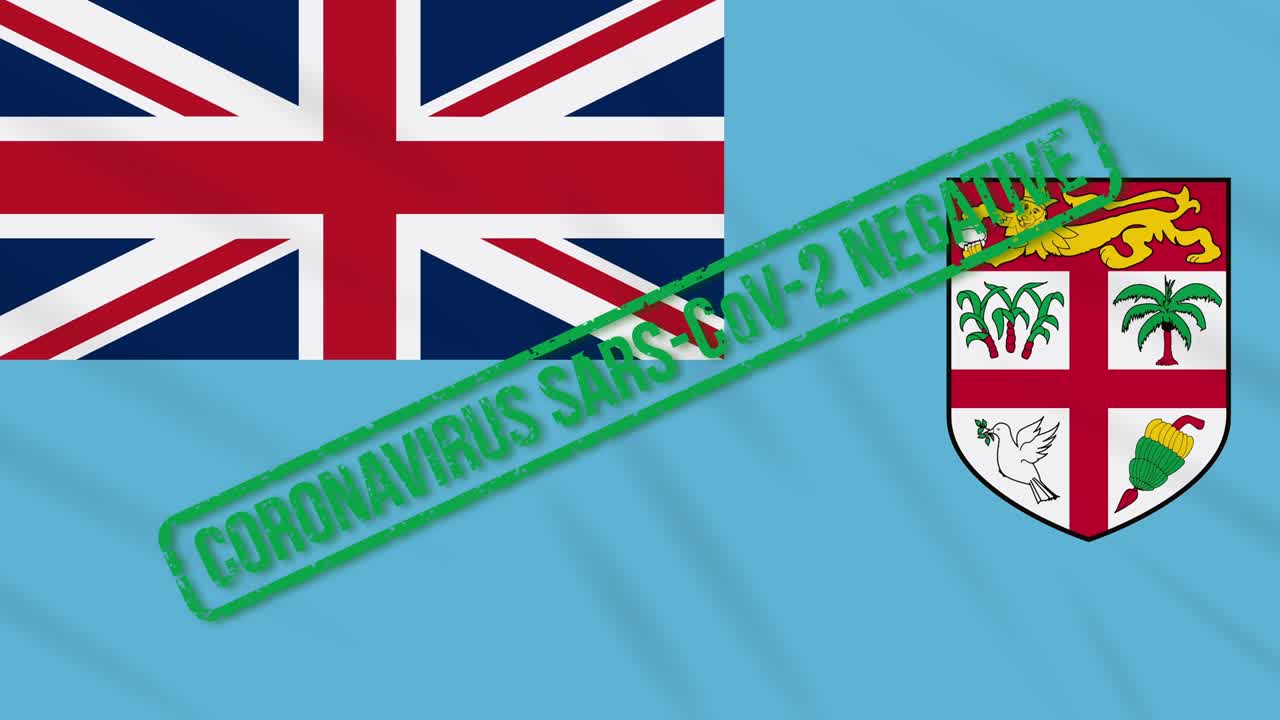 피지 섬은 코로나 바이러스로부터의 자유의 녹색 스프와 함께 발을 흔들고 있습니다.