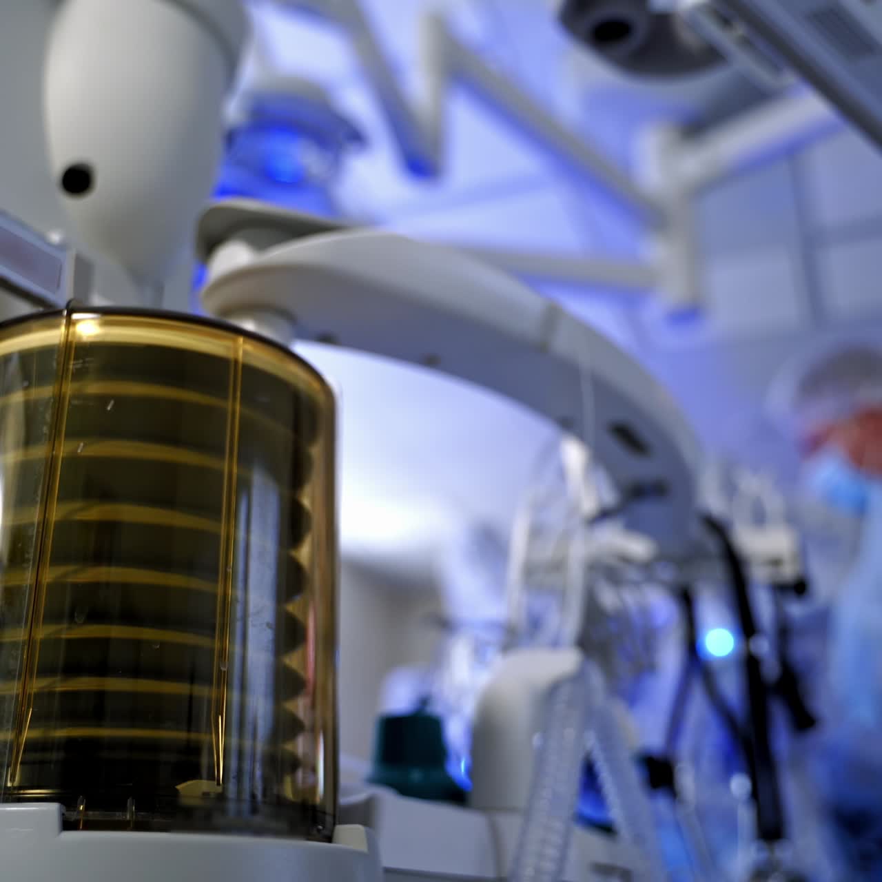 Intensive care emergency room with artificial lung ventilation monitor in the intensive care unit. Ventilation of the lungs with oxygen. COVID-19 and coronavirus identification. Pandemic.