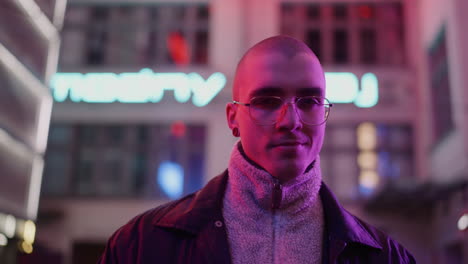 man in city at night
