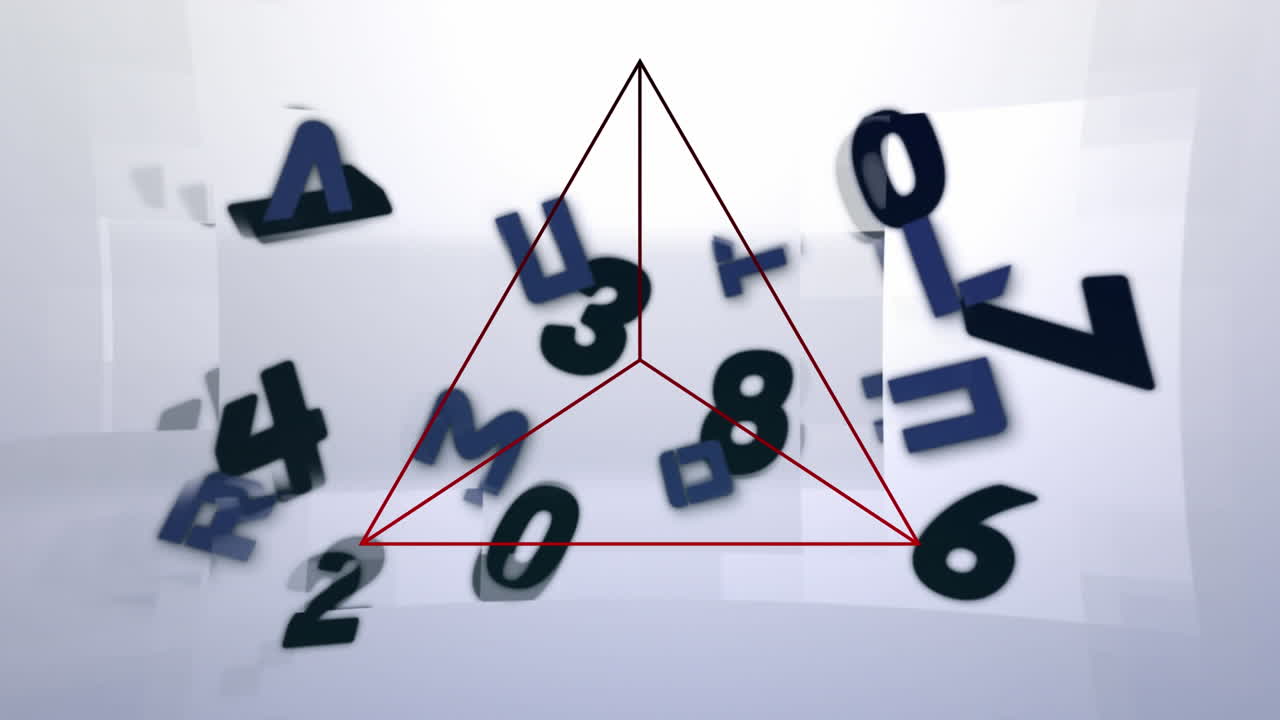 animación de números y letras negras cambiantes y triángulo sobre fondo gris