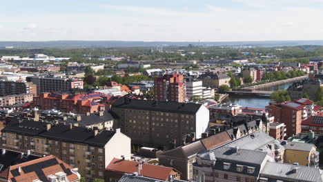 panoramic cityscape air view during the day in norrköping, sweden