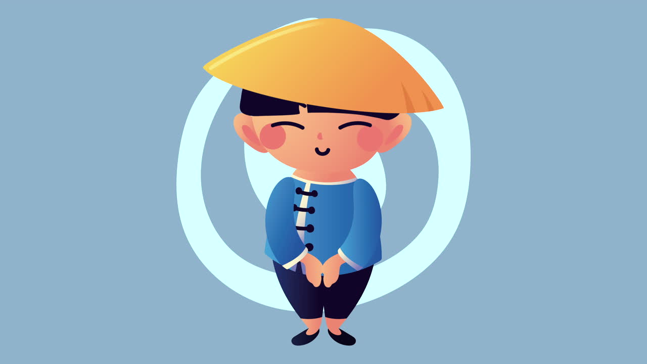 아시아 문화 농부 캐릭터 애니메이션