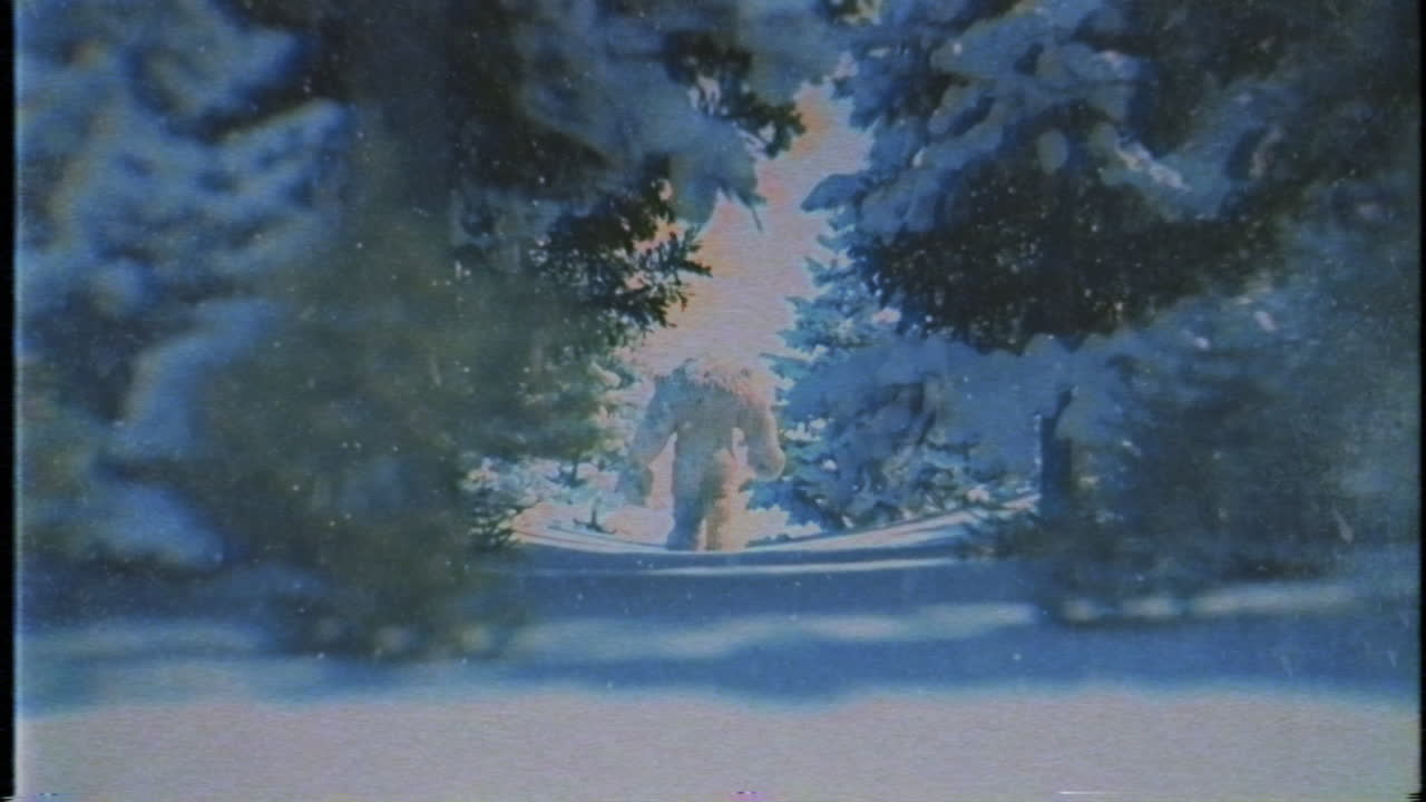 Vintageoptagelser af Bigfoot, der Går Gennem en Snefyldt Skov