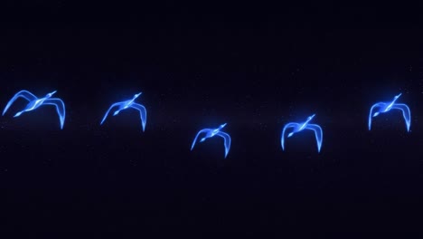 A Mesmerizing Display of Ethereal Blue Birds in Formation Soaring Across a Starry Night Sky, Capturing Nature&#039;s Beauty Through a Dreamlike Visual Experience