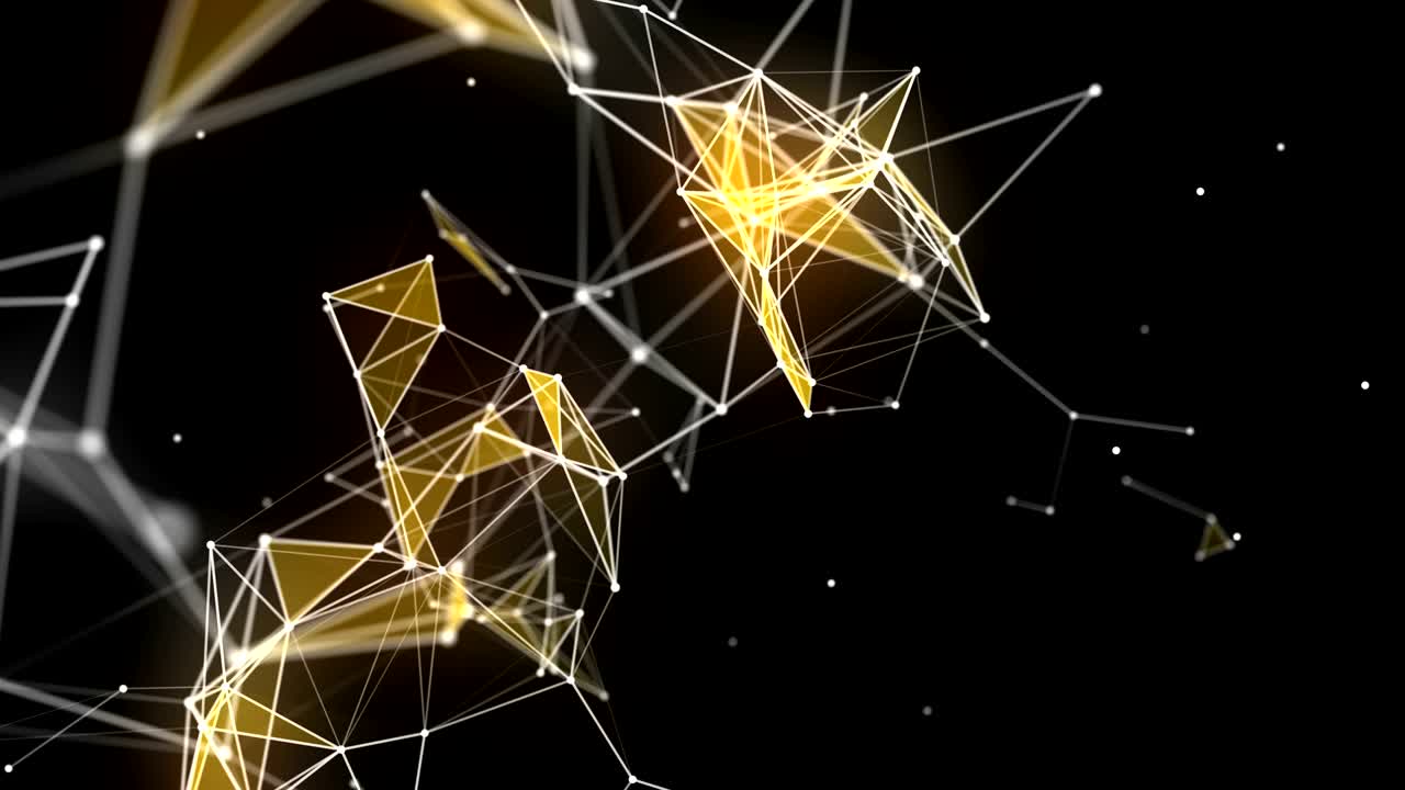 Futuristic plexus animation with glowing triangles in slow motion, 4096x2304 loop 4K