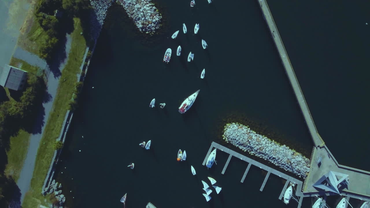 Aerial view of Fall Regatta, sailing contest, Cork Ireland. Drone top view boats.