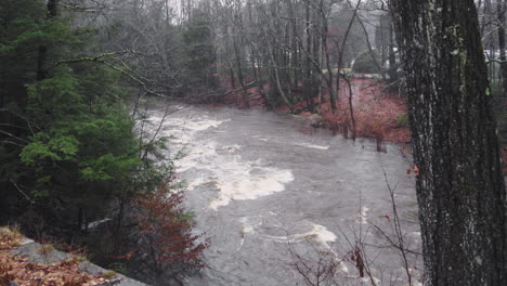 A-fast-current-moves-over-rocks,-creating-white-water-rapids