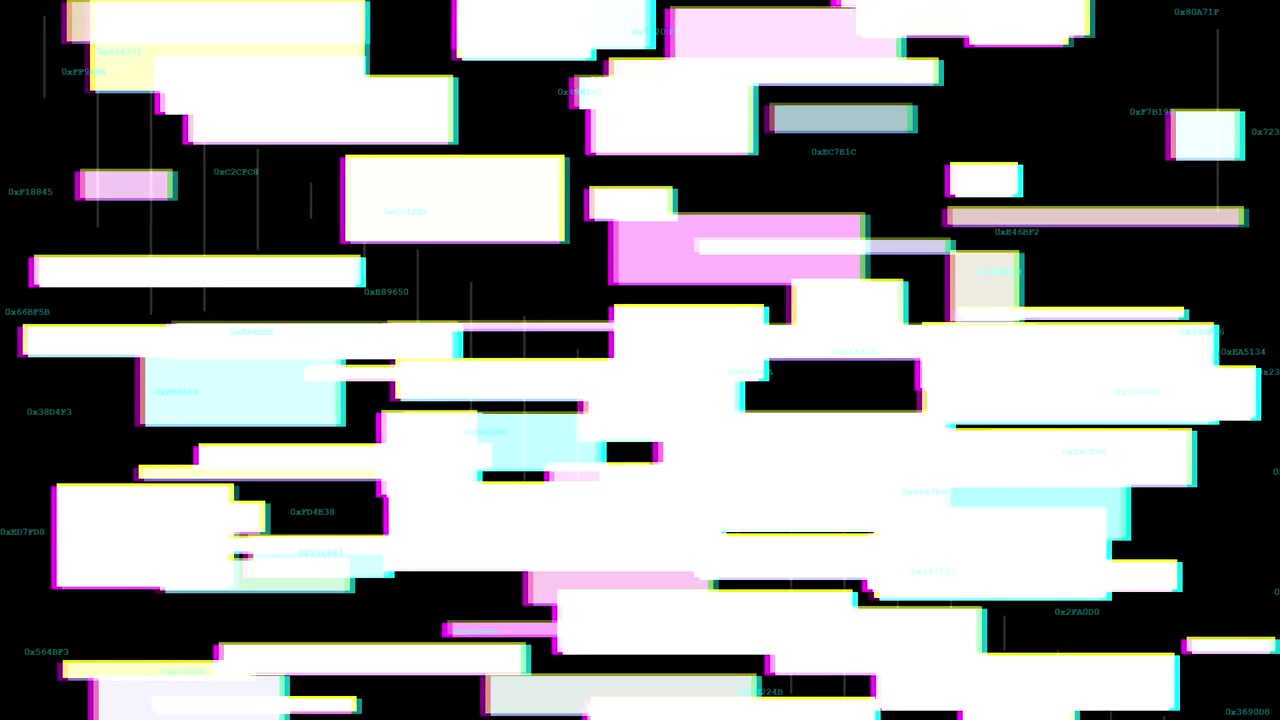 Sfondo astratto con glitch digitale e forme rettangolari in movimento