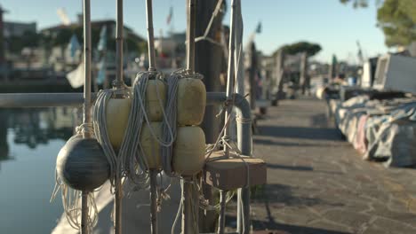 fishing ropes and equipment in a quay