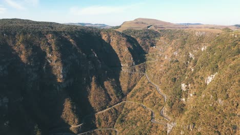 aerial drone view of a dangerous beautiful tropical mountain road, serra do rio do rastro, santa catarina, brazil