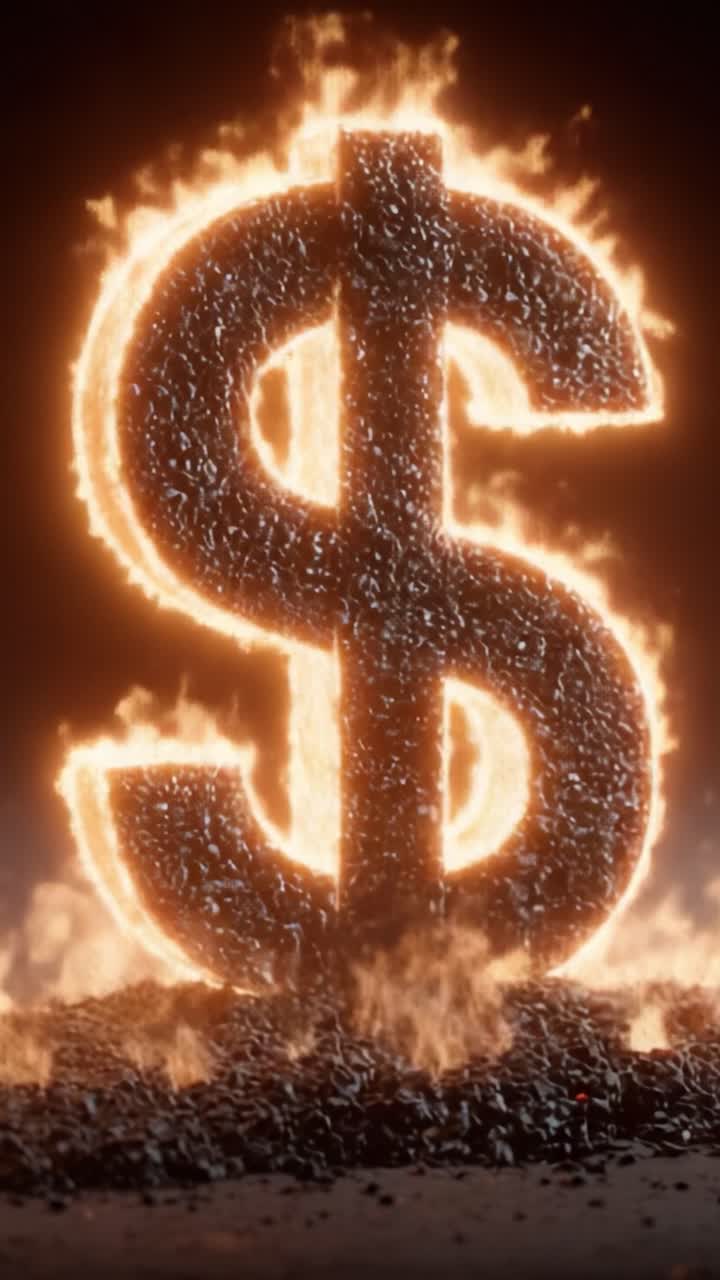 Una magnifica ostentazione di ricchezza: un simbolo fiammeggiante del dollaro che simboleggia il potere finanziario e la prosperità in un'esperienza visiva intensa e accattivante