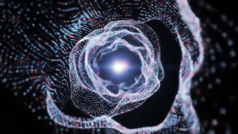 a captivating animation showcases a swirling vortex of light and energy, drawing viewers into a digital world filled with glowing particles and intricate patterns.