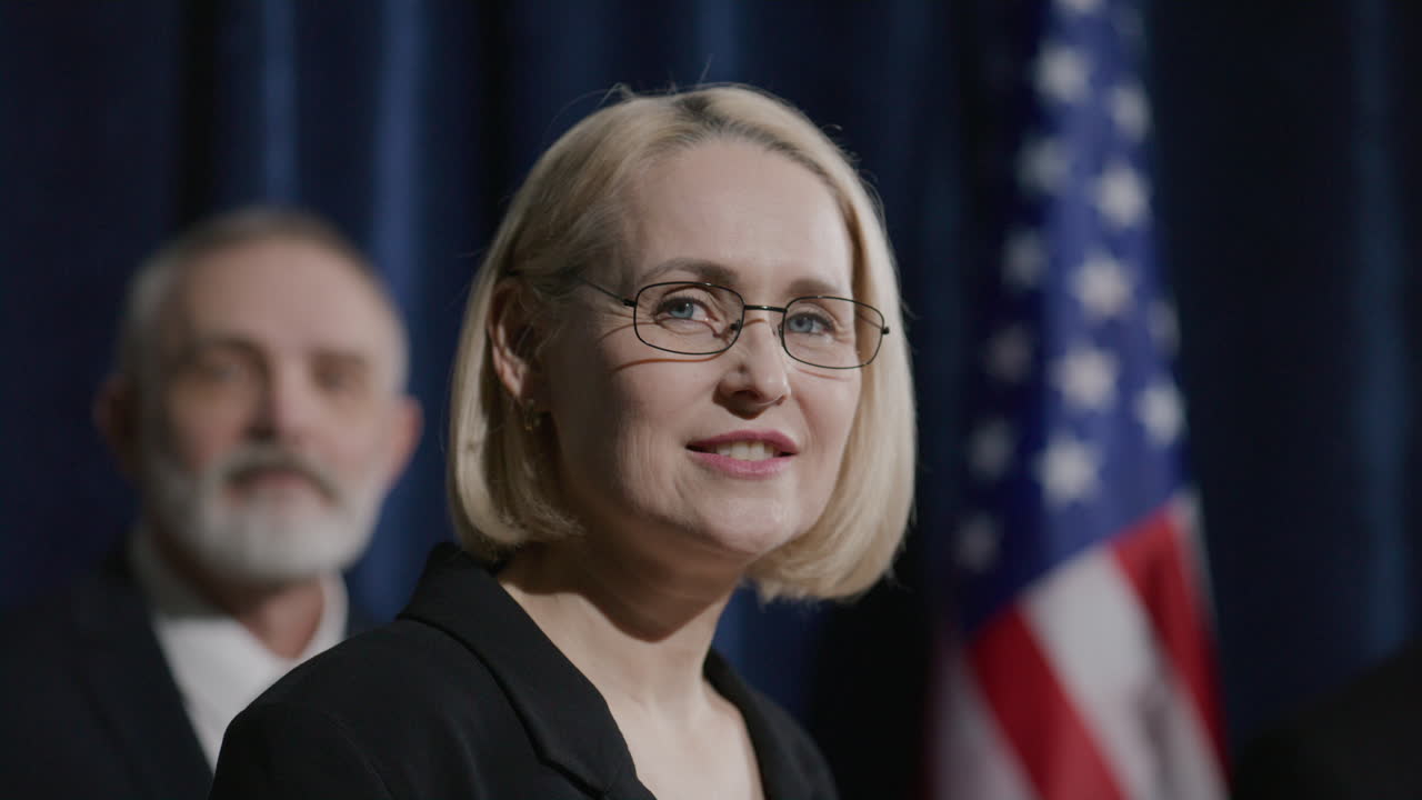 Portrait of Smiling Female Politician during Official Press Event