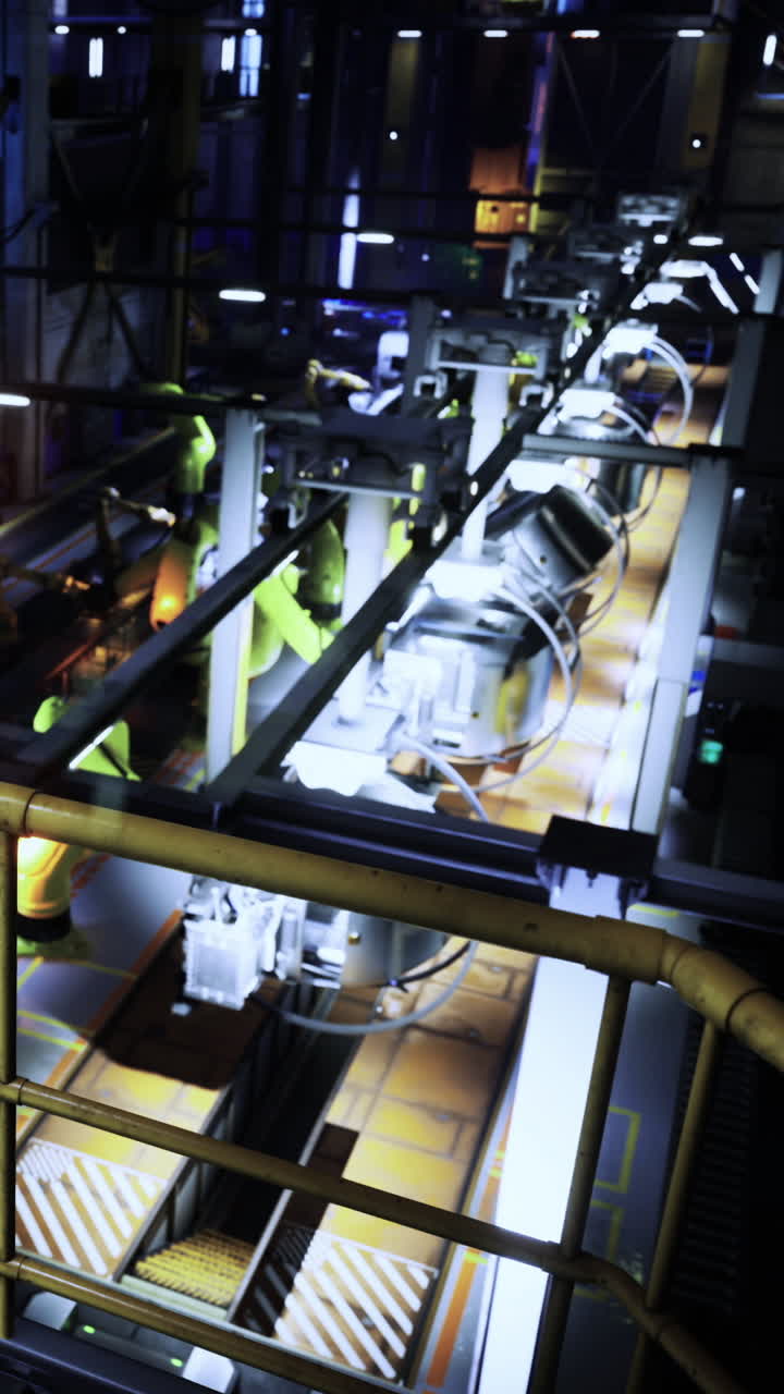 Brightly lit factory showcasing advanced machinery in action at night