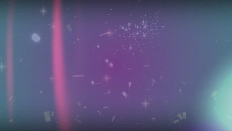 digitale animation von fallenden konfetti, lichtflecken und feuerwerk, das auf schwarzem hintergrund explodiert