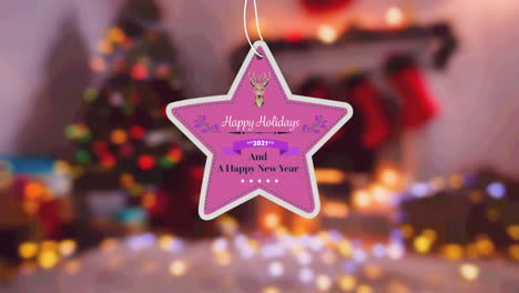 animación de la etiqueta presente con felicitaciones de navidad en la decoración de navidad