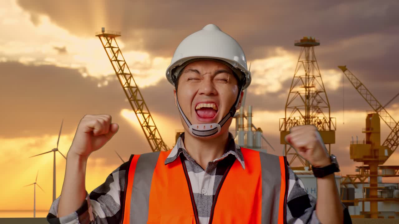 석유 기지 에서 흥분 한 엔지니어