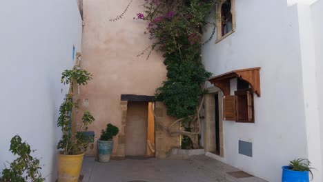 Edificio-Tradicional-Con-Balcón-Y-Decoración-Vegetal-En-La-Kasbah-De-Los-Udayas,-Marruecos.