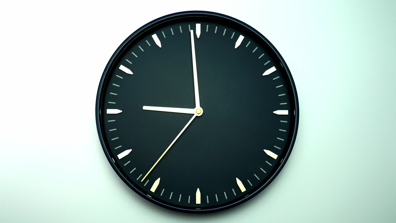 reloj negro mínimo aislado sobre fondo blanco, hora de espectáculo 08.59 a.m. o p.m.