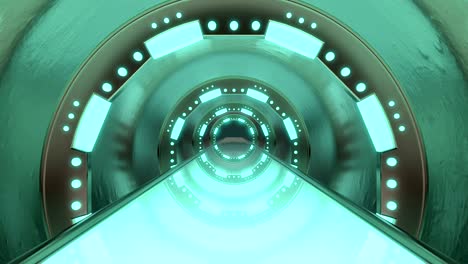 panoramic view to the spaceship landscape scene. 3d abstract background of sci-fi corridor. futuristic technology abstract seamless vj for tech titles and background.