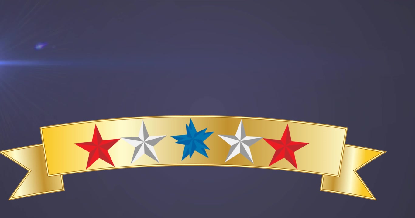 Animazione di un nastro con stelle rosse, bianche e blu su sfondo nero con luce