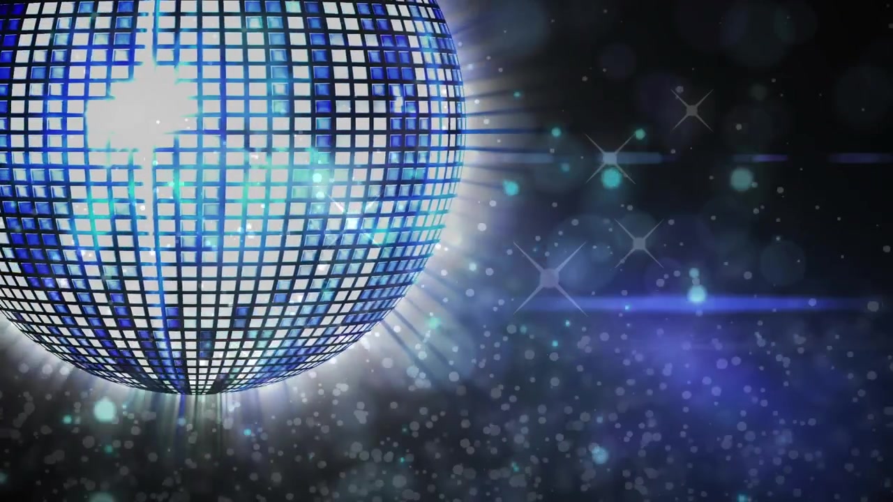 Animazione di sfera a specchi da discoteca rotante luminosa su sfondo nero