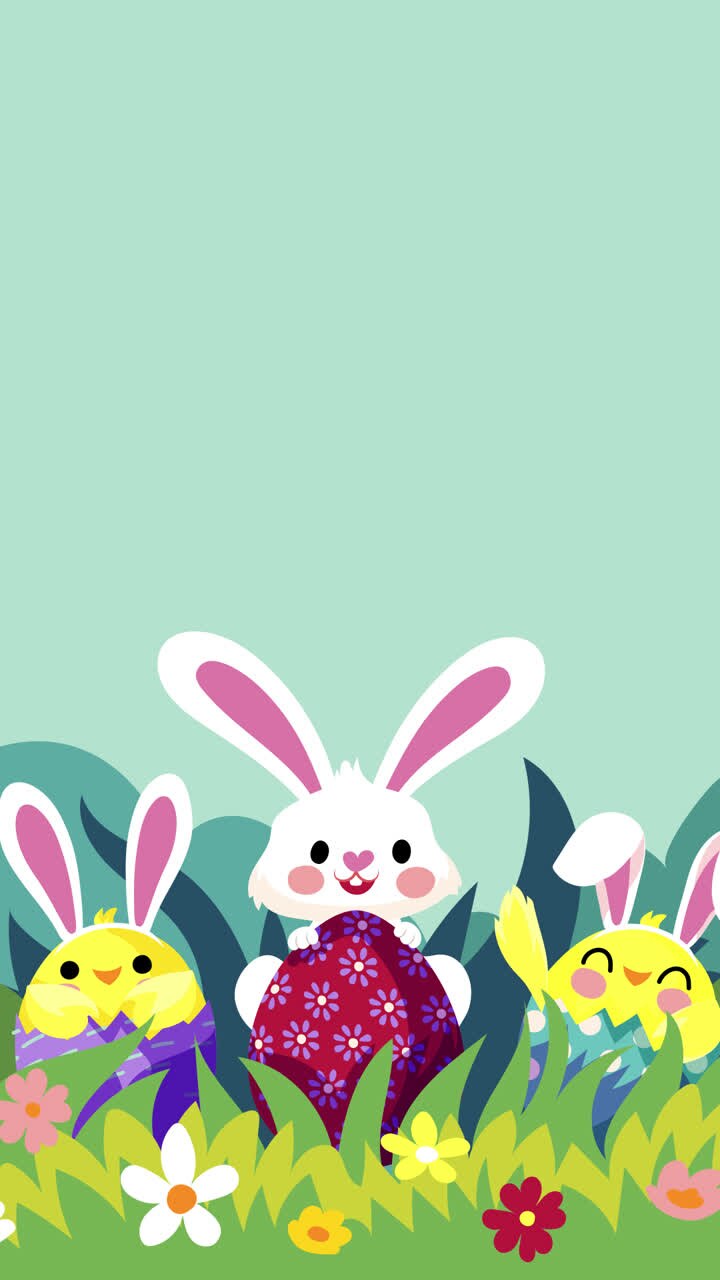 süße osterhase und küken mit eiern